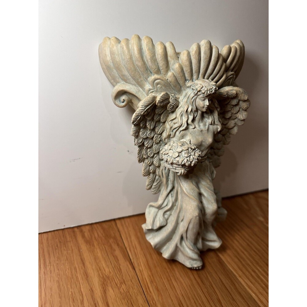 Archangel Wall Sculpture Shelf Sconce Beige Resin Angel Decor Small Wall - Picture 2 of 8